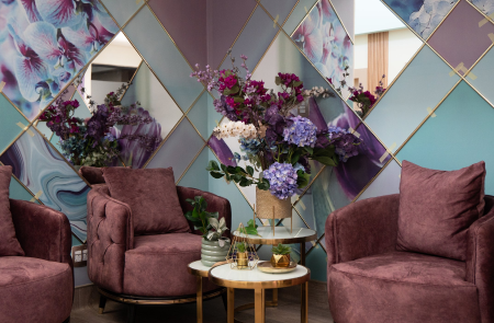 Velvet sofas & flower pot decoration