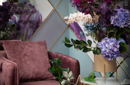 Sofa & artificial flower pot